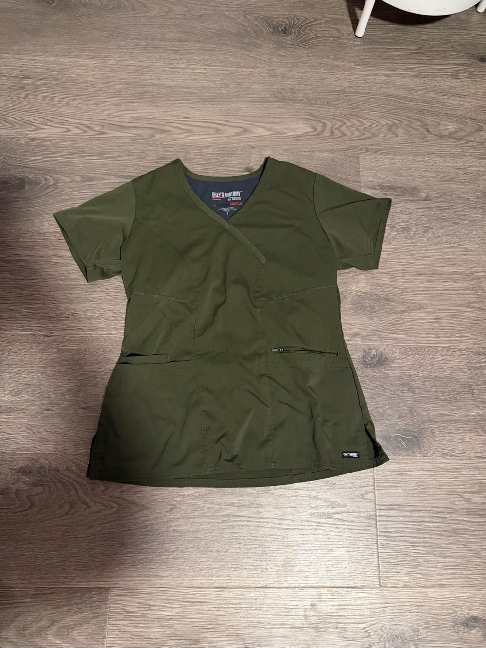 Greys Anatomy Olive Scrub Top - V-Neck Pocketed Shirt